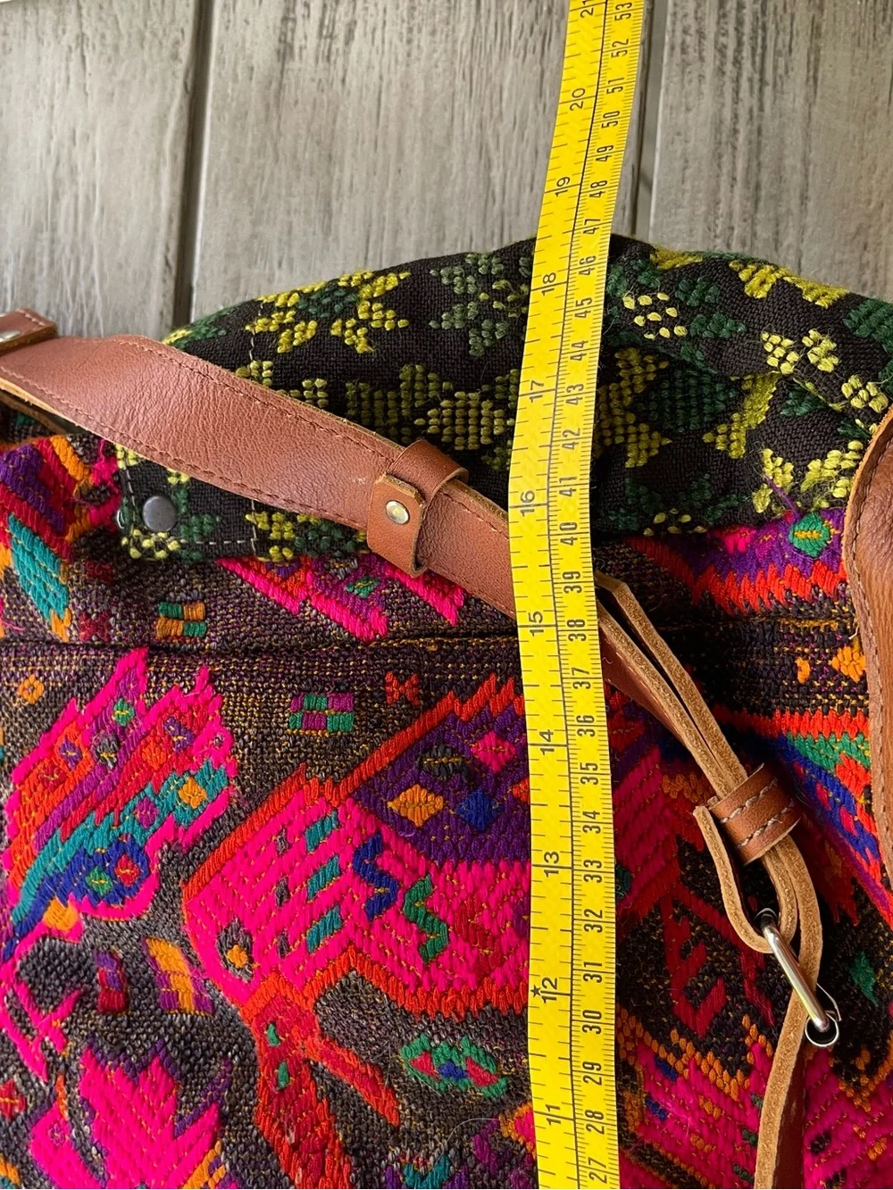 Nena & Co. Guatemalan Huipil Textile & Leather Upcycled Convertible Day Bag